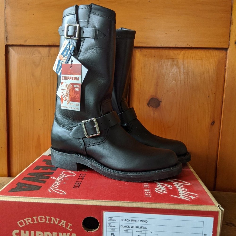Chippewa BLACK Leather Raynard Moto Boots TALL Biker